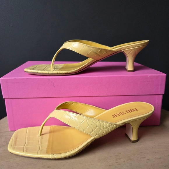 NIB Paris Texas Embossed Croc Portofino Thong Mule Banana Yellow Heels EU40 US10 - Picture 3 of 15